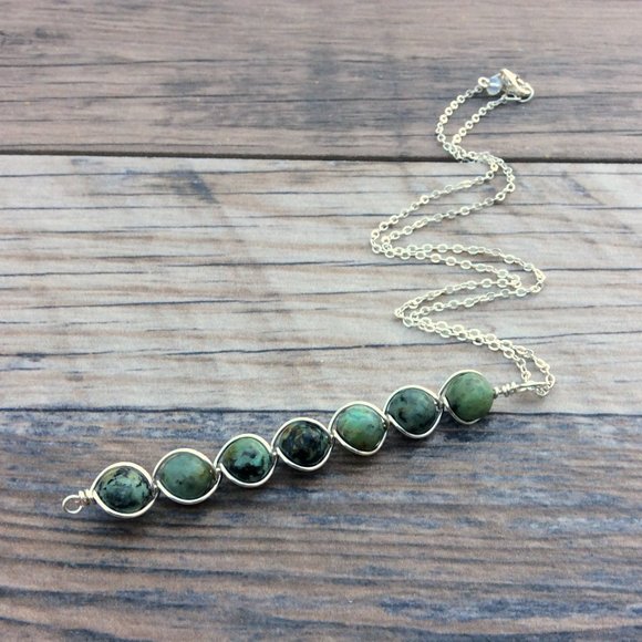 African Turquoise necklace, Sterling Silver, healing jewelry, crystal necklace - Picture 1 of 7